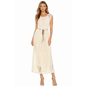 Express Handknit Womens Cream Crochet Maxi Dress S Boho Open Knit Beach Resort